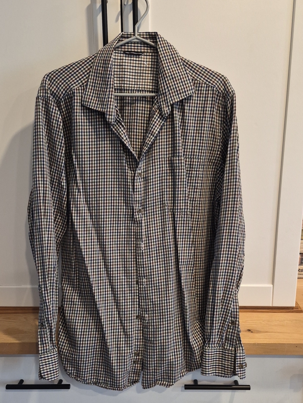 💙 Men's Beige Blue, Red, Green and White Check Button-Up Shirt